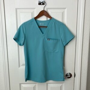 Figs Blue Short Sleeve Tee V-Neck